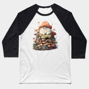 Feline Forest Fungi: Whimsical Adventures of Cats and Mushrooms Baseball T-Shirt